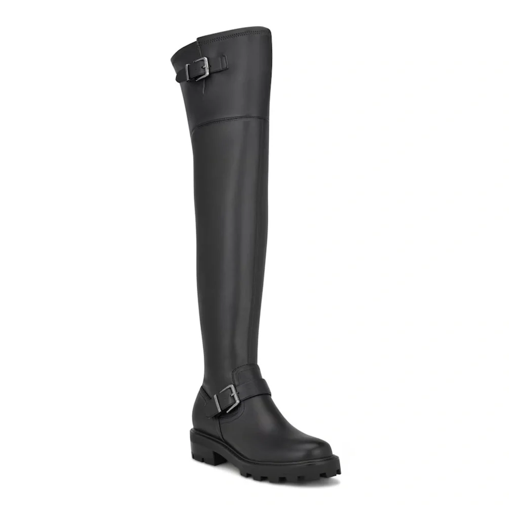 NWOT Nine West Nans Faux Leather Over-The-Knee OTK Pull-On Lug Sole Boot 7.5